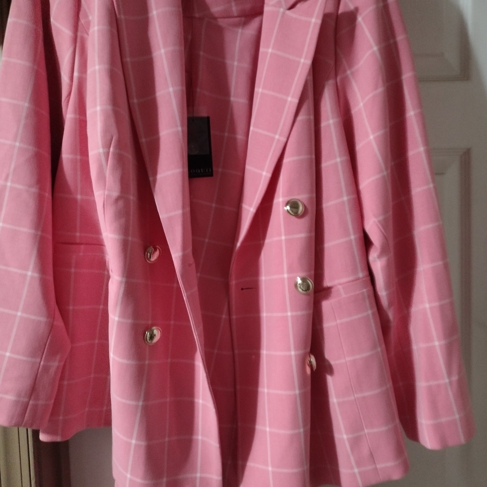 Eloquii Pink Checkered Double-Breasted Pants Suitx